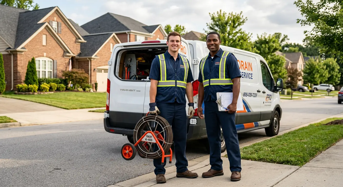 Sewer and drain service team with equipment ready for work in Sedalia